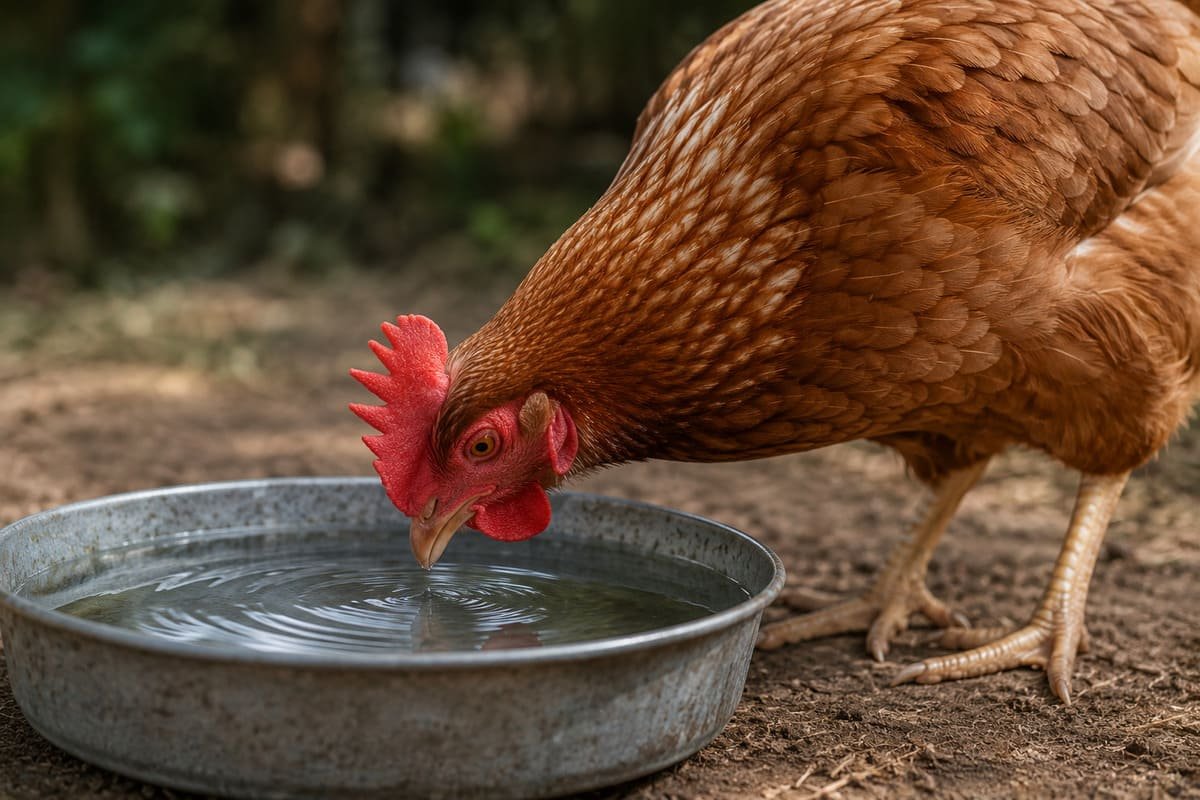 Gallina bebiendo agua