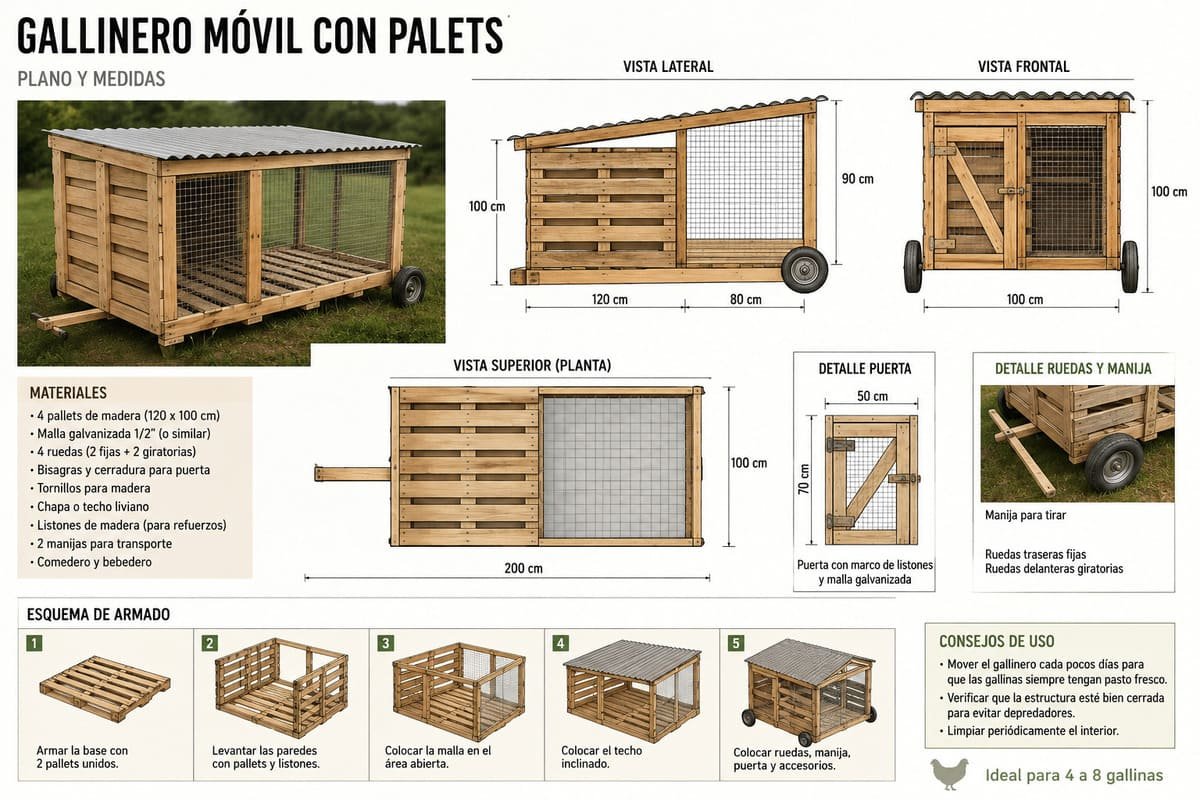Gallinero móvil con madera de palets