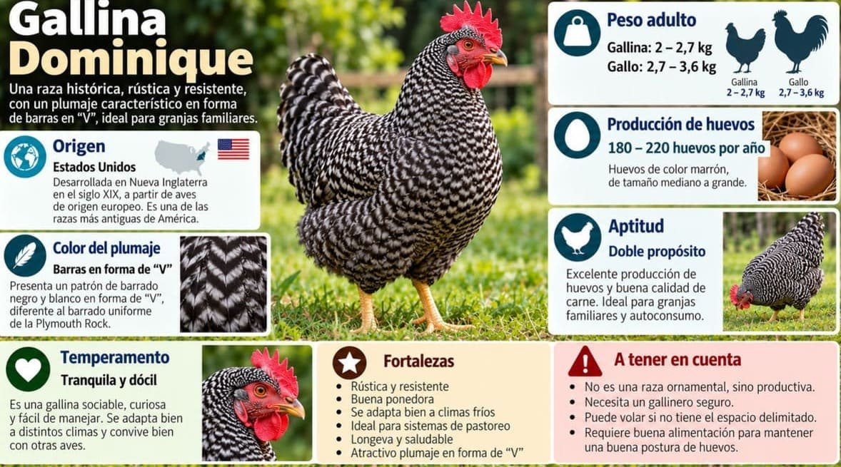 Infografía de la gallina Dominique
