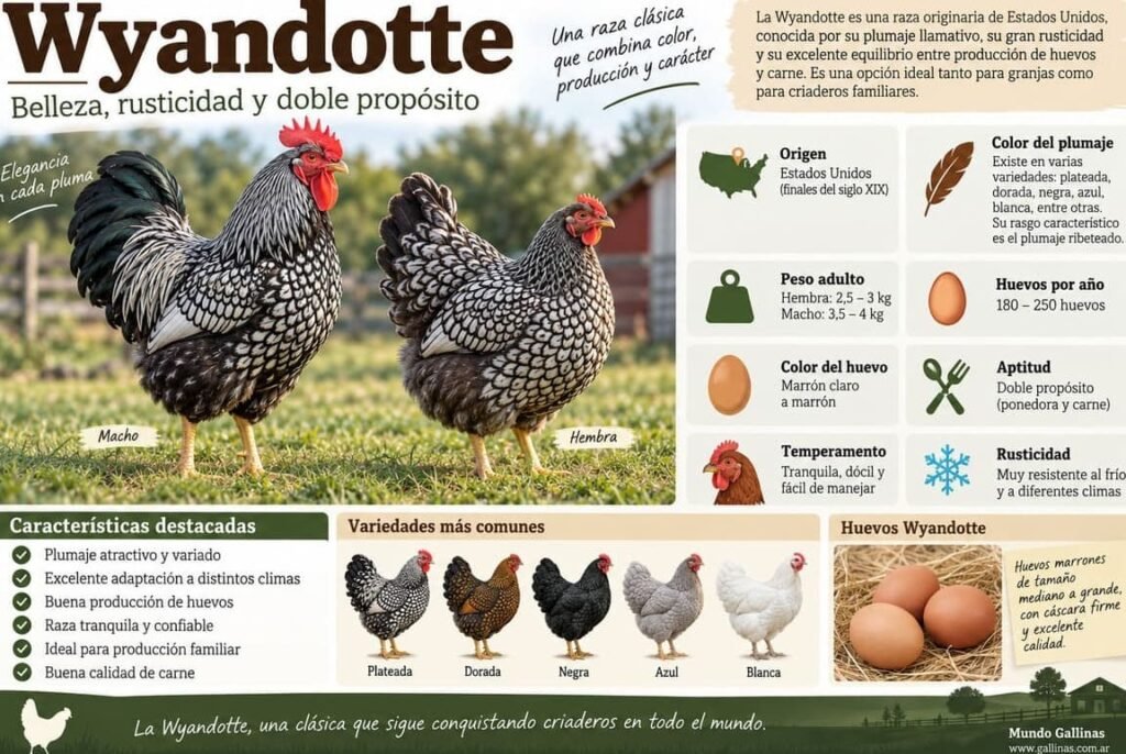 Infografía de la raza de gallinas Wyandotte