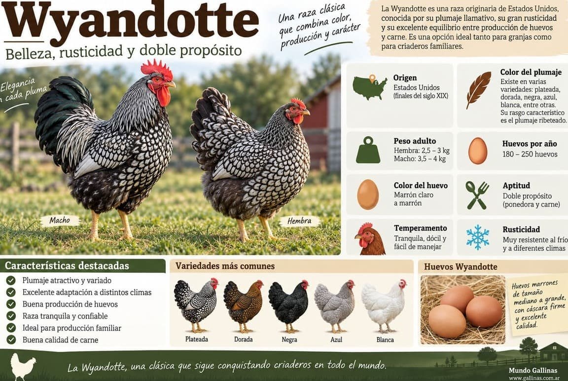 Infografía de la raza de gallinas Wyandotte