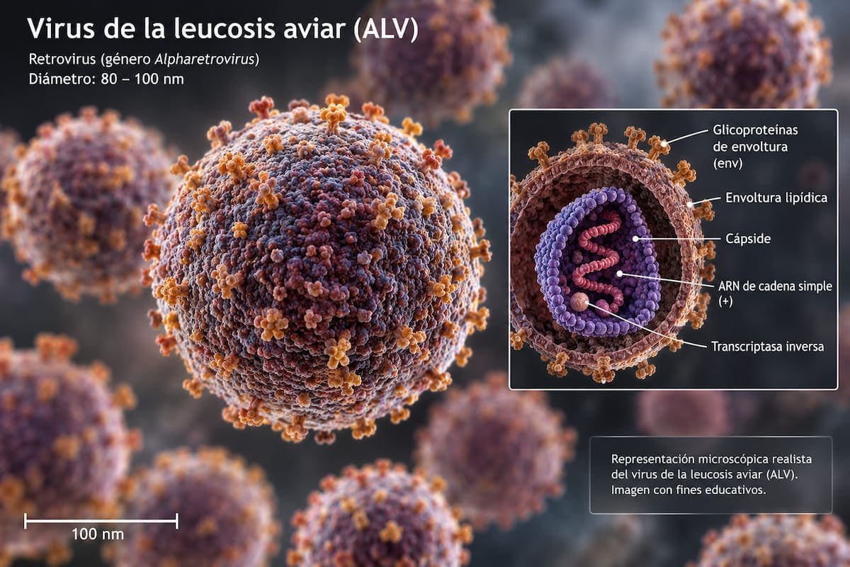 Virus de la leucosis aviar visto mediante representación microscópica