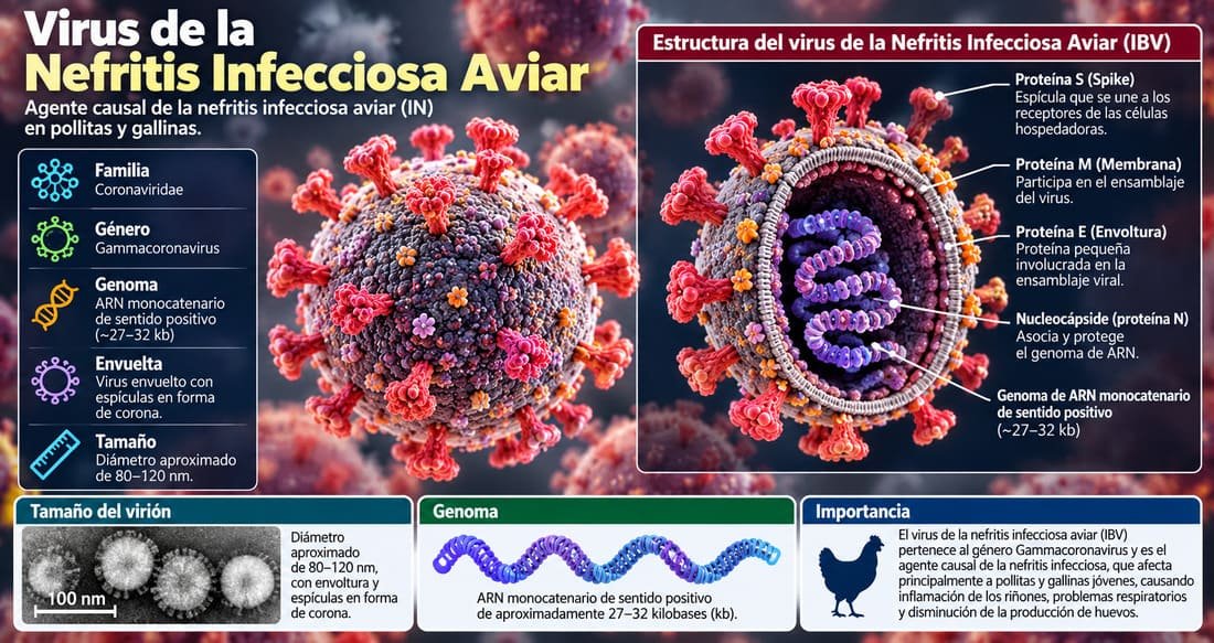 Infografía científica del virus de la nefritis infecciosa aviar