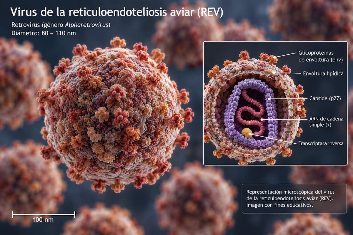 Virus de la reticuloendoteliosis aviar visto mediante representación microscópica