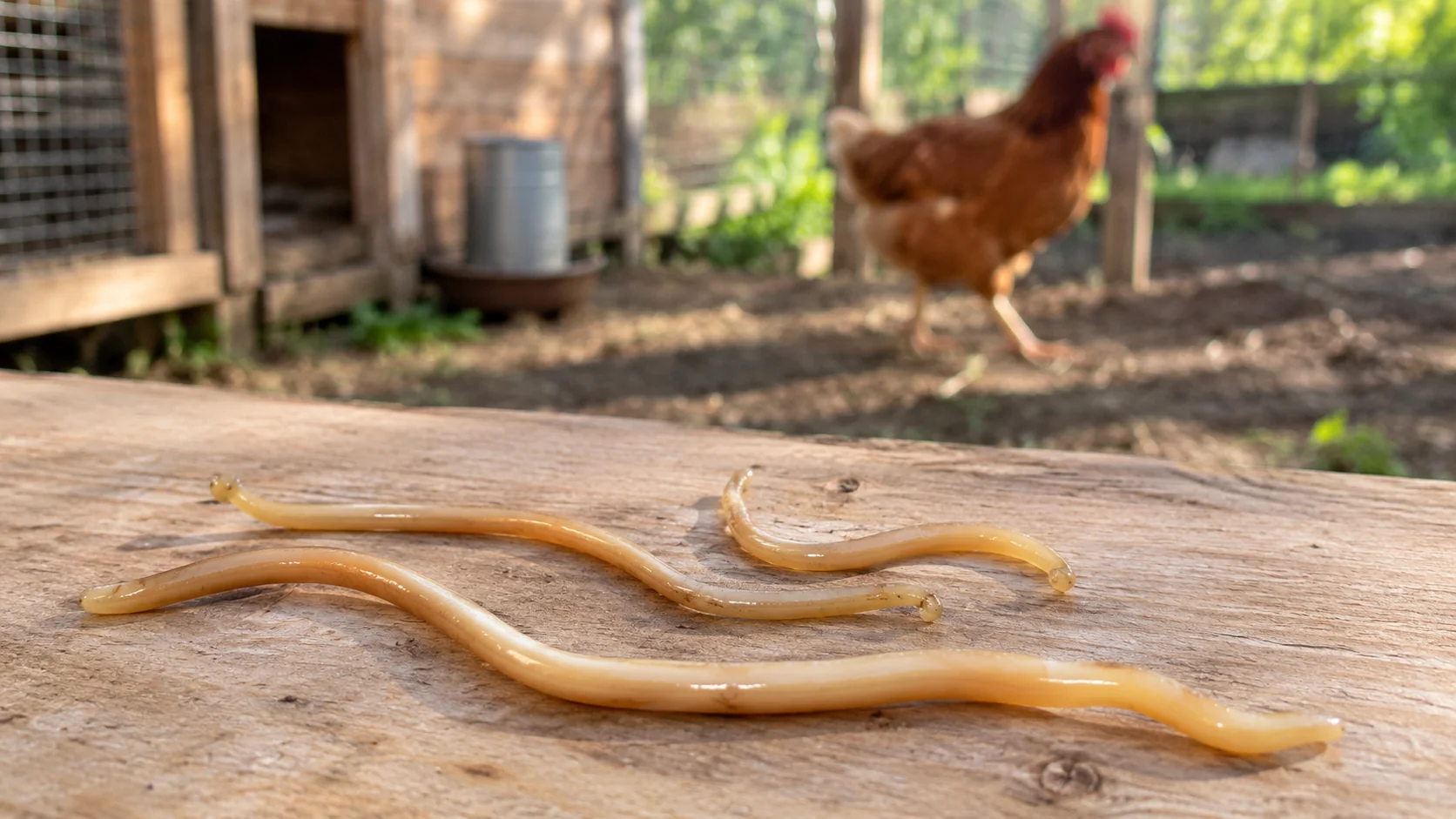 Gusanos adultos de Ascaridia galli, el ascáride más común de las gallinas